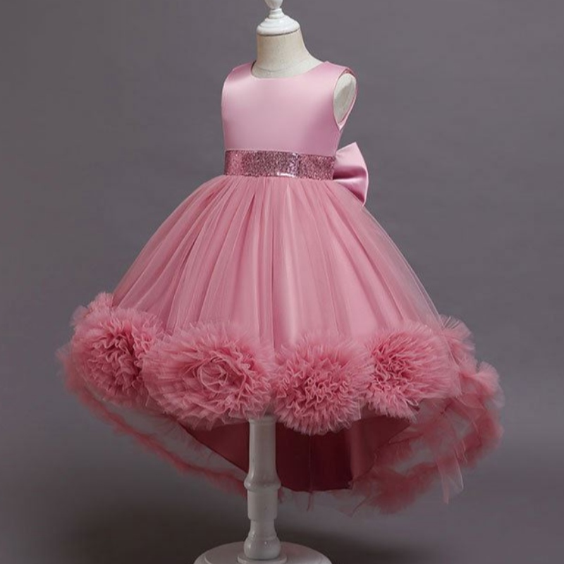 Baige Little Big Girls Flower Wedding Train Tutu Dress อย่างเป็นทางการปาร์ตี้ปาร์ตี้ Princess Prom Ball Gown