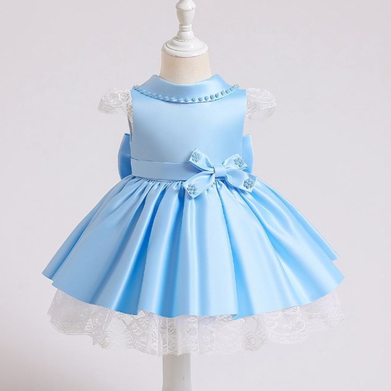 Baige Elegant Kids Satin Party Design Frock Design สำหรับเด็กอายุ 3-10 ปีเสื้อผ้าฤดูร้อน xz003