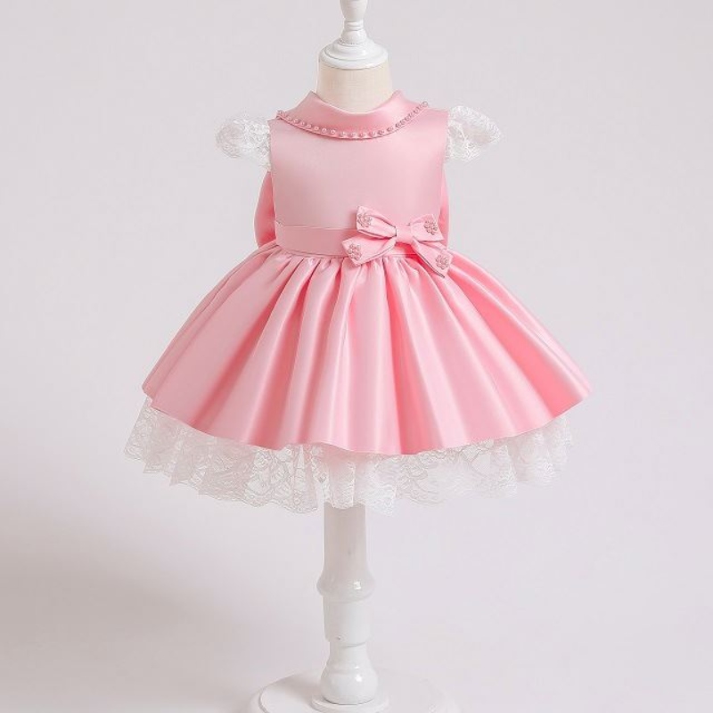 Baige Elegant Kids Satin Party Design Frock Design สำหรับเด็กอายุ 3-10 ปีเสื้อผ้าฤดูร้อน xz003