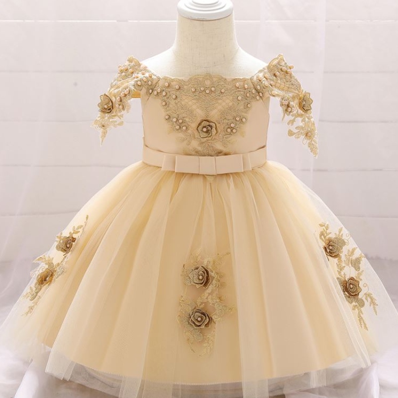 Baige Off -shoulde Flower Girl Dresses ชุดเด็กผู้หญิงทารกแรกเกิดชุดสำหรับ 0 -2 ปี l5057xz อายุ 0 -2 ปี