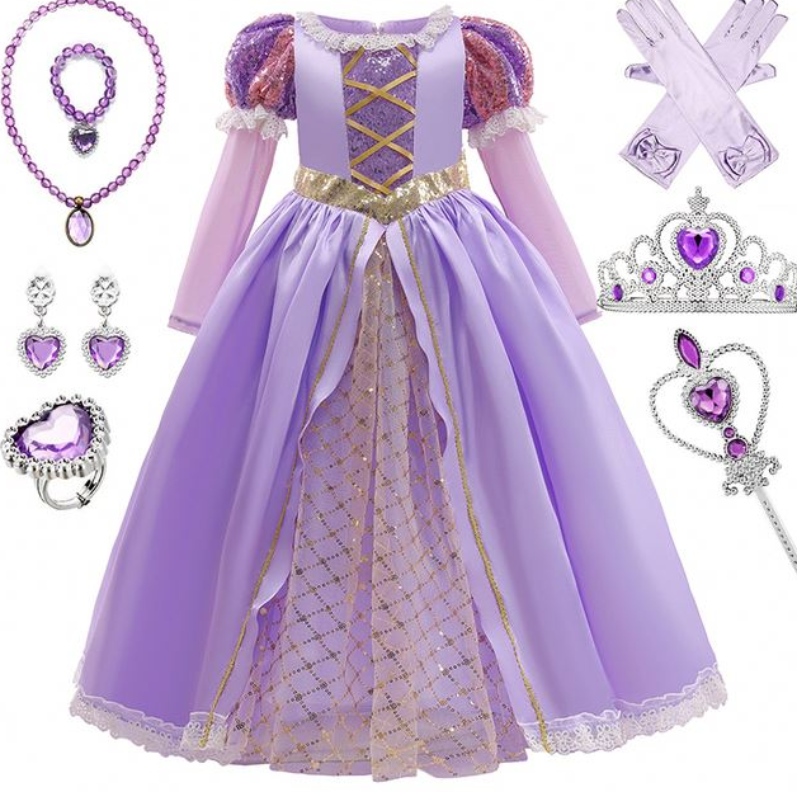 Baige Girls Princess Sofia ชุดคอสเพลย์ชุดเด็กเลื่อมเลื่อมโซเฟียชั้นแขนยาว