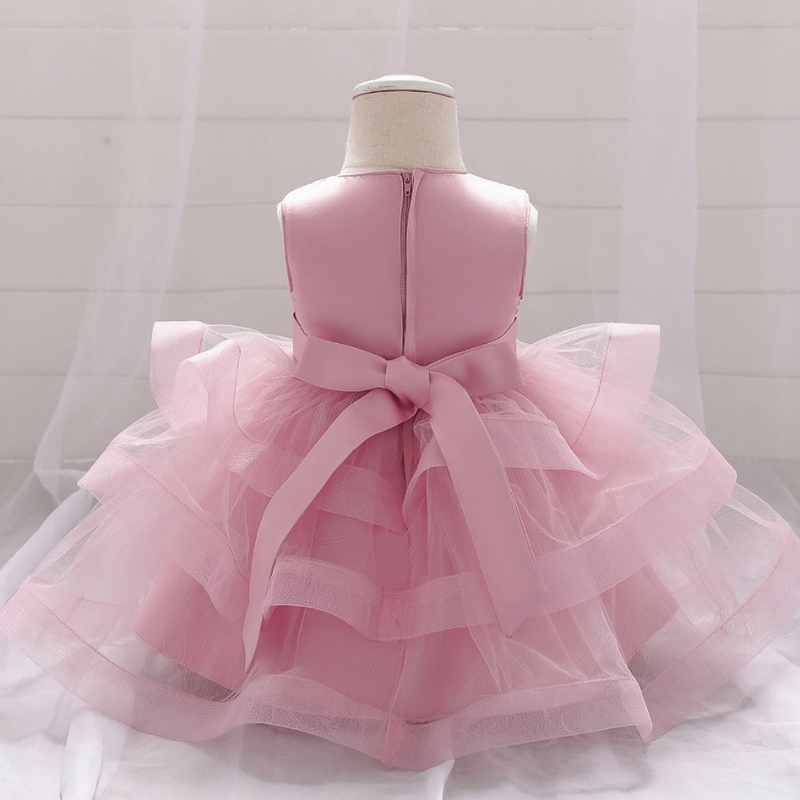 Baige Wholesale Embroidery Pearl Bow Design Party Baby Girls Dress Birthday Party Kids Frock L1929xz