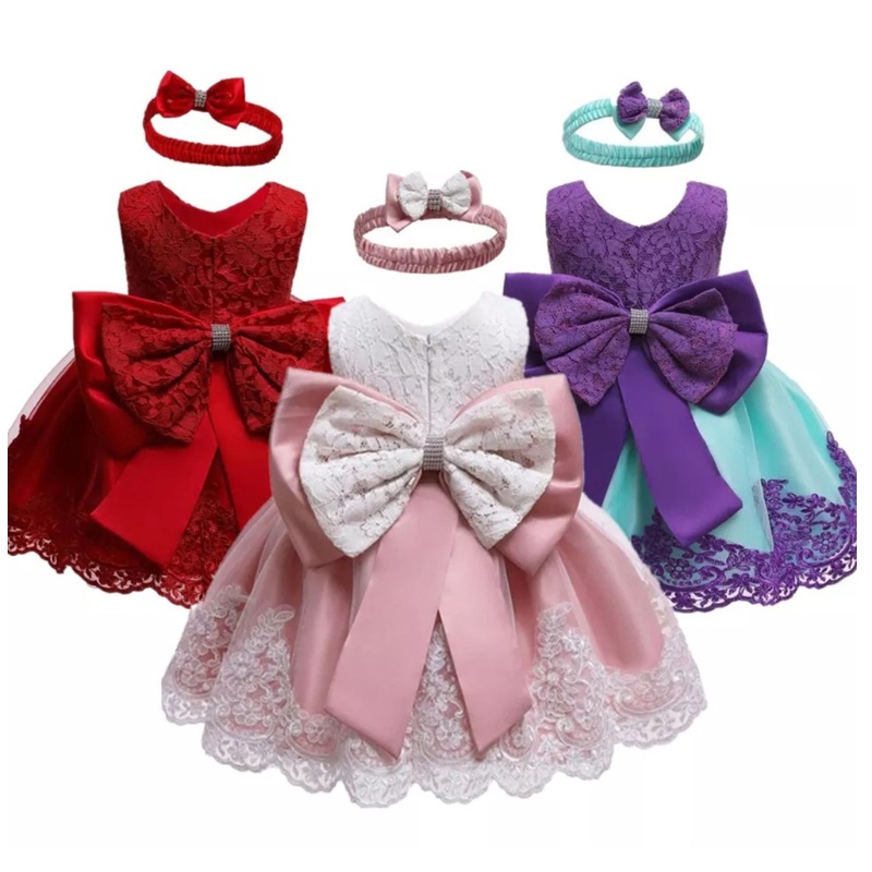 Amazon Hot Sale Kids Princess Dress Bow Lace Gown ชุดหวาน