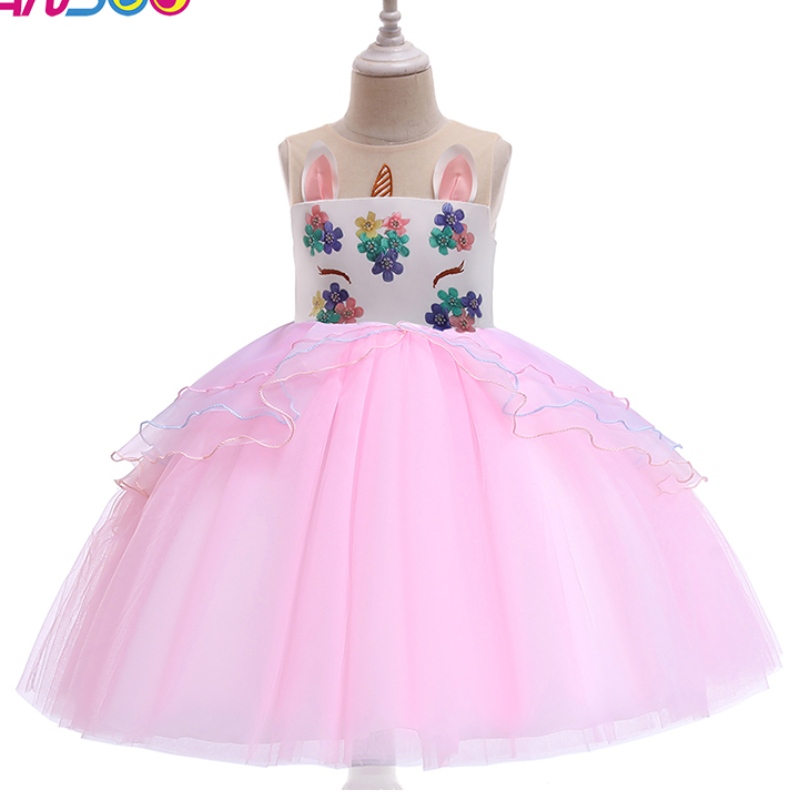 Ansoo Unicorn Princess Flower Girl Dress Wholesale Kids Wedding Dress Knee Longed Girls Party Dresses