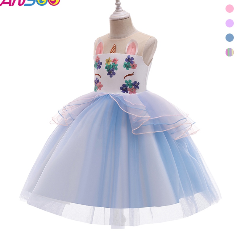 ชุด ansoo unicorn สำหรับสาวสายรุ้ง tutu princess dress kids kids birthday dress \\ sced