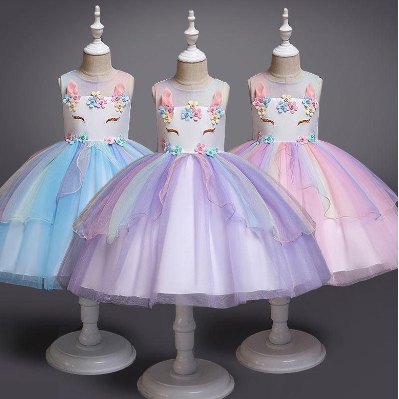 Unicorn Princess Costume Girls Pageant Evening Gowns เด็กแขนกุดปักปาร์ตี้วันเกิดปาร์ตี้ Tutu