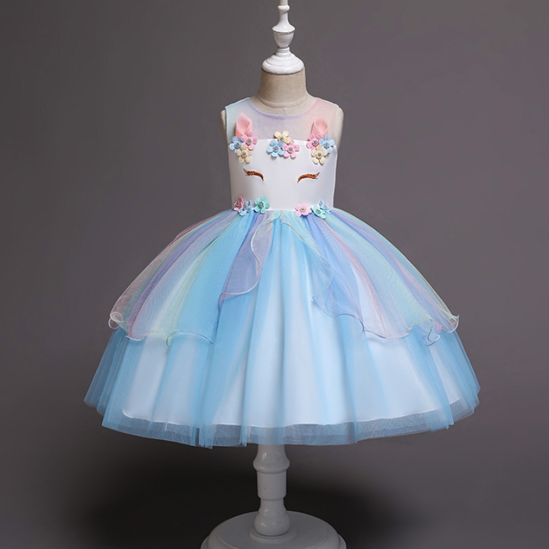 Unicorn Princess Costume Girls Pageant Evening Gowns เด็กแขนกุดปักปาร์ตี้วันเกิดปาร์ตี้ Tutu