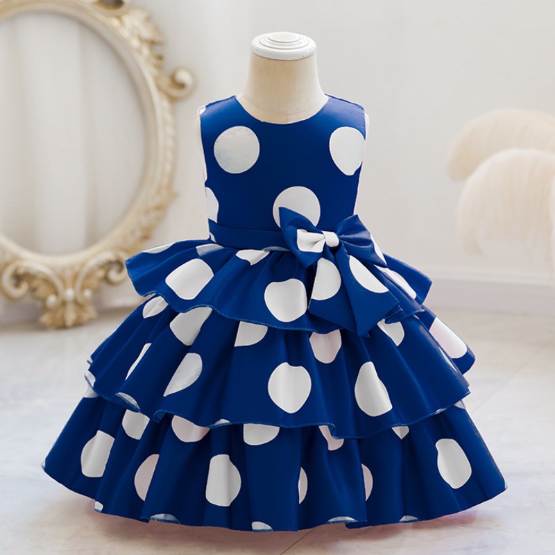 เด็กผู้หญิงปีใหม่ 2022 Bowknot Dot Dress for Girls งานแต่งงานชุดปาร์ตี้เด็กวัยหัดเดินเด็กวันเกิด Dot Dress