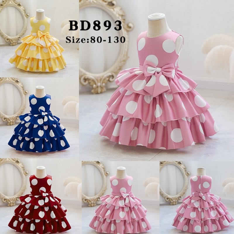 เด็กผู้หญิงปีใหม่ 2022 Bowknot Dot Dress for Girls งานแต่งงานชุดปาร์ตี้เด็กวัยหัดเดินเด็กวันเกิด Dot Dress