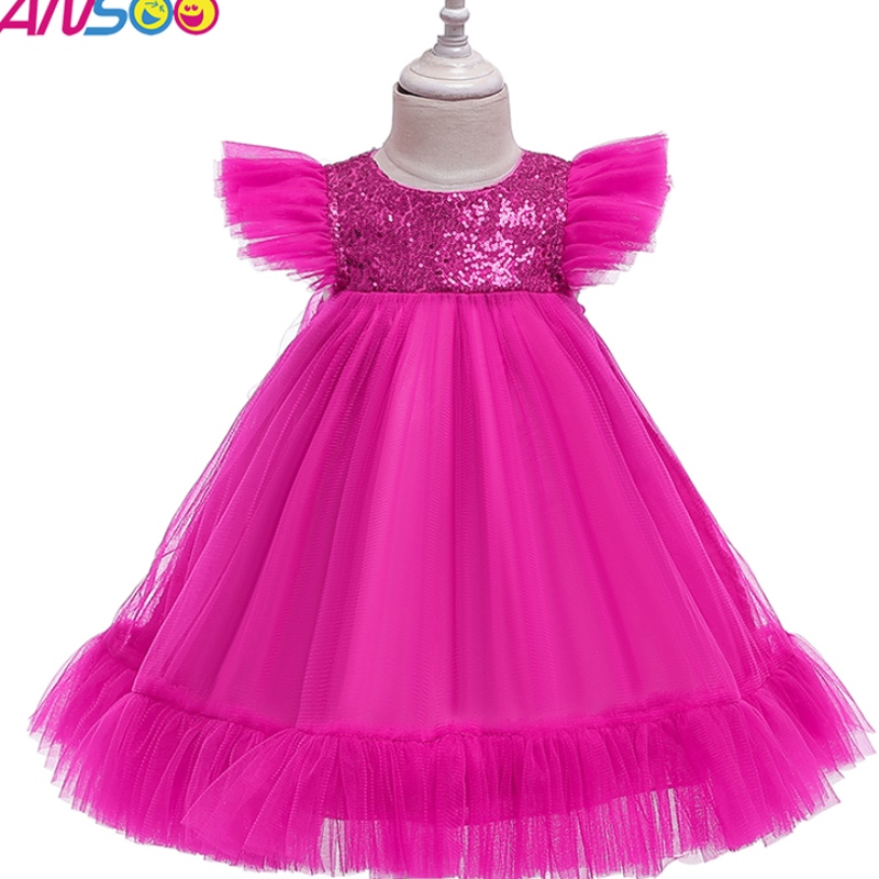 Ansoo European และ American Pink Dress Girls \\ 'Gauze Princess Dresses สำหรับเด็ก 2-4 ปี