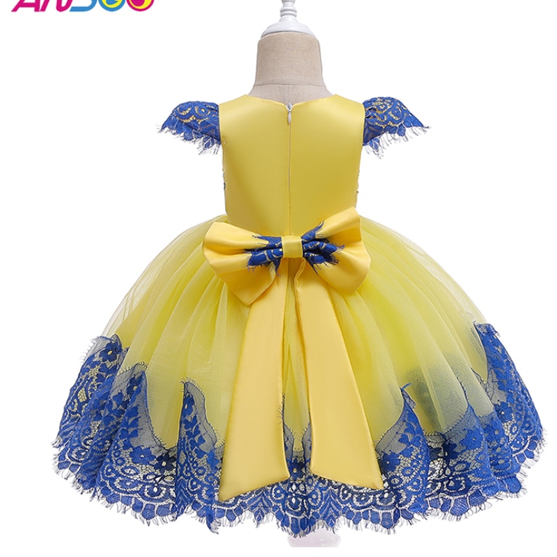 Ansoo Baby Girls Puff Sleeve Retro Party ชุดสีเหลืองเด็กเจ้าหญิงโบว์ฤดูร้อนตูตูชุดสีชมพูสำหรับเด็กผู้หญิง