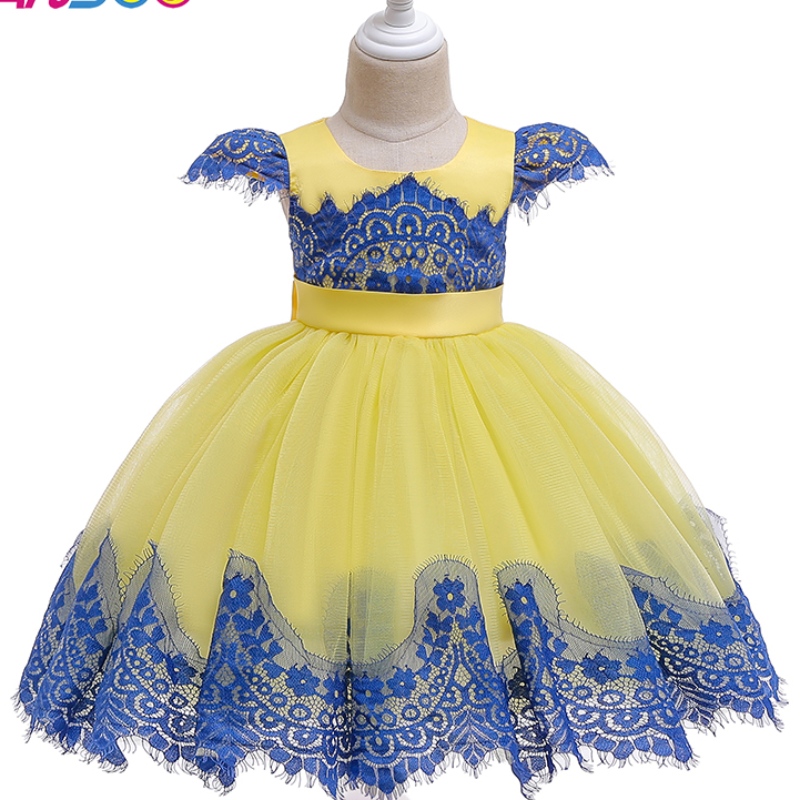 Ansoo New Children \\ s clash color ins dress sequins lace lace princess dress with big bow สำหรับ 3-10 ปีสาว