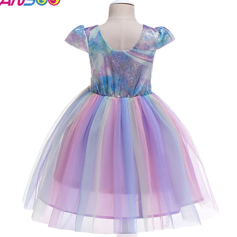 Ansso Wholesale 2-12 ปีเด็กวัยหัดเดิน Flower Flower Girls Tutu Dress Rainbow Princess Birthday Baby Girls Party สำหรับเด็ก