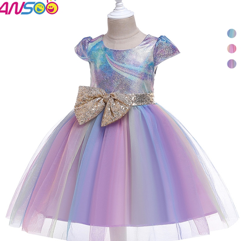 Ansso Wholesale 2-12 ปีเด็กวัยหัดเดิน Flower Flower Girls Tutu Dress Rainbow Princess Birthday Baby Girls Party สำหรับเด็ก