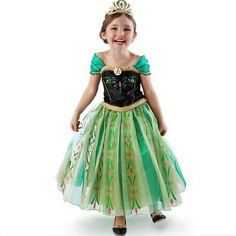 Anna Princess Girls Green Dress เครื่องแต่งกายของเด็ก ๆ