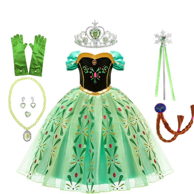 Anna Princess Girls Green Dress เครื่องแต่งกายของเด็ก ๆ