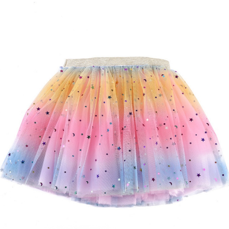 กระโปรงประสิทธิภาพตาข่าย Tulle Rainbow กระโปรง Tutu สำหรับสาวน้อย