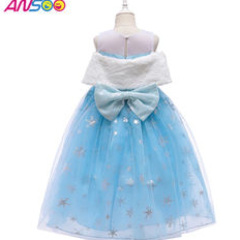 Ansoo2021 การแสดงของเด็ก ๆ Elsa Fashion Girl Wool Collar Collar Princess Dress Lovely Girls Costume