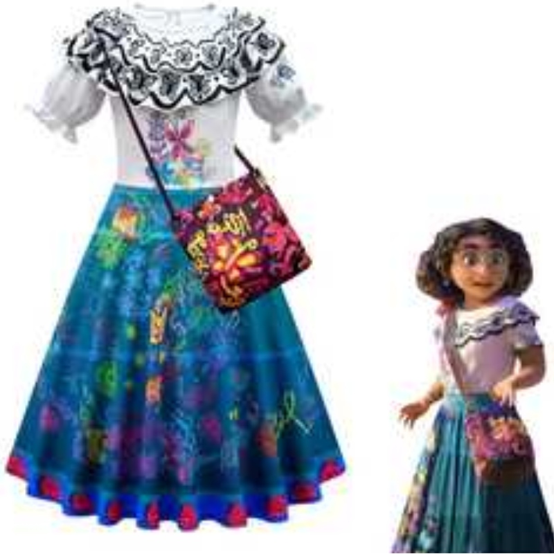 Encanto Madrigal Dress Girl คอสเพลย์ชุดแฟนซีสำหรับ Halloween Carnival Princess Dress Glasses Earrings Mirabel เครื่องแต่งกาย