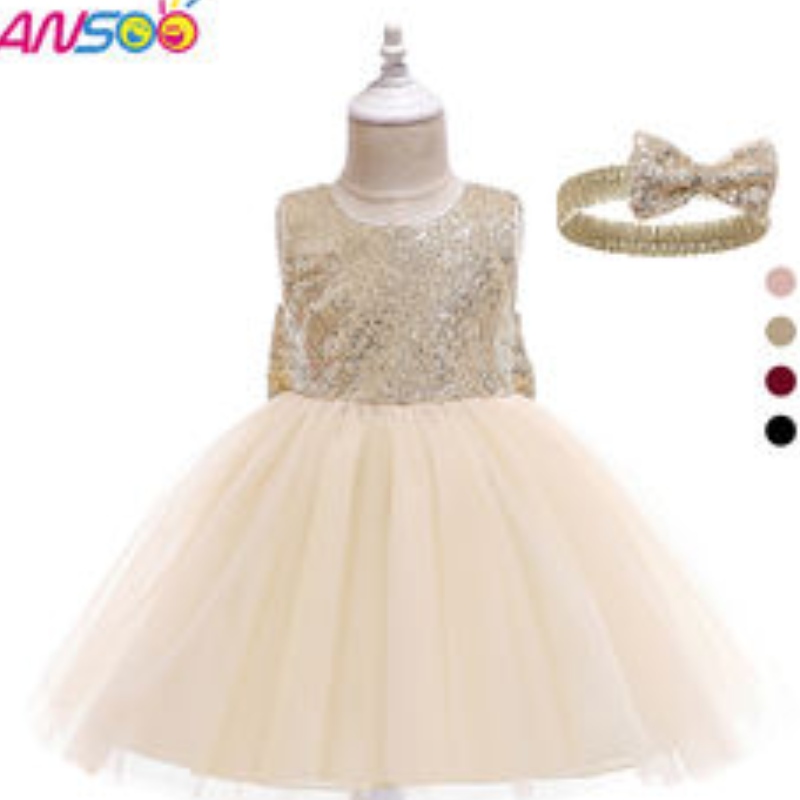 Ansoo Drop Shipping Baby Girls Dress Toddler Kids Party Tutu Pageant Lace Dresses ชุดสำหรับชุดสาวดอกไม้พร้อมแถบคาดศีรษะ