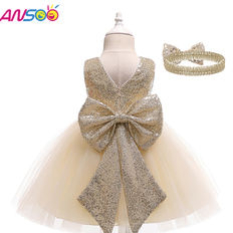 Ansoo Drop Shipping Baby Girls Dress Toddler Kids Party Tutu Pageant Lace Dresses ชุดสำหรับชุดสาวดอกไม้พร้อมแถบคาดศีรษะ