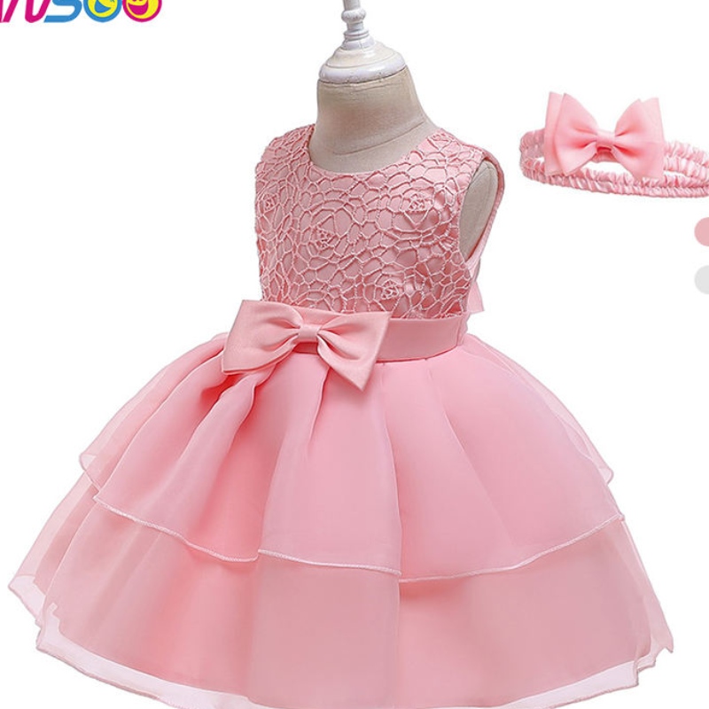 ชุดเด็กใหม่ Ansoo \\ s lace lace dress runway prinway dress กับ hairband สำหรับ 3-24 เดือนสาว ๆ