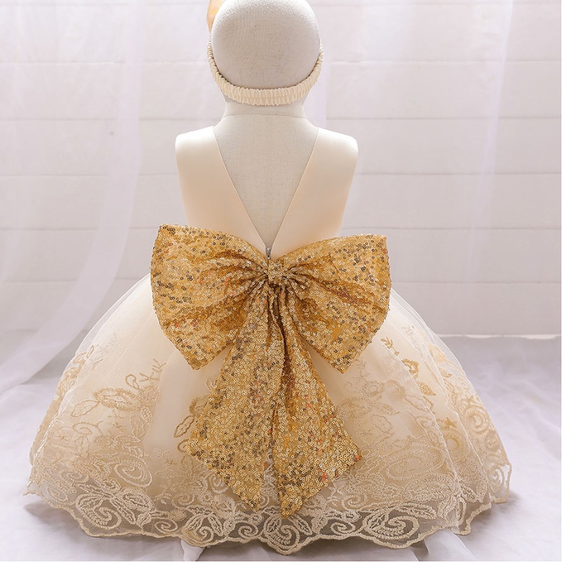 Baige Wholesale Flower Girl Dress งานแต่งงานวันเกิดเด็กเสื้อผ้าเด็กสาวสวยชุดเดรสแขนเสื้อแขนเสื้อ