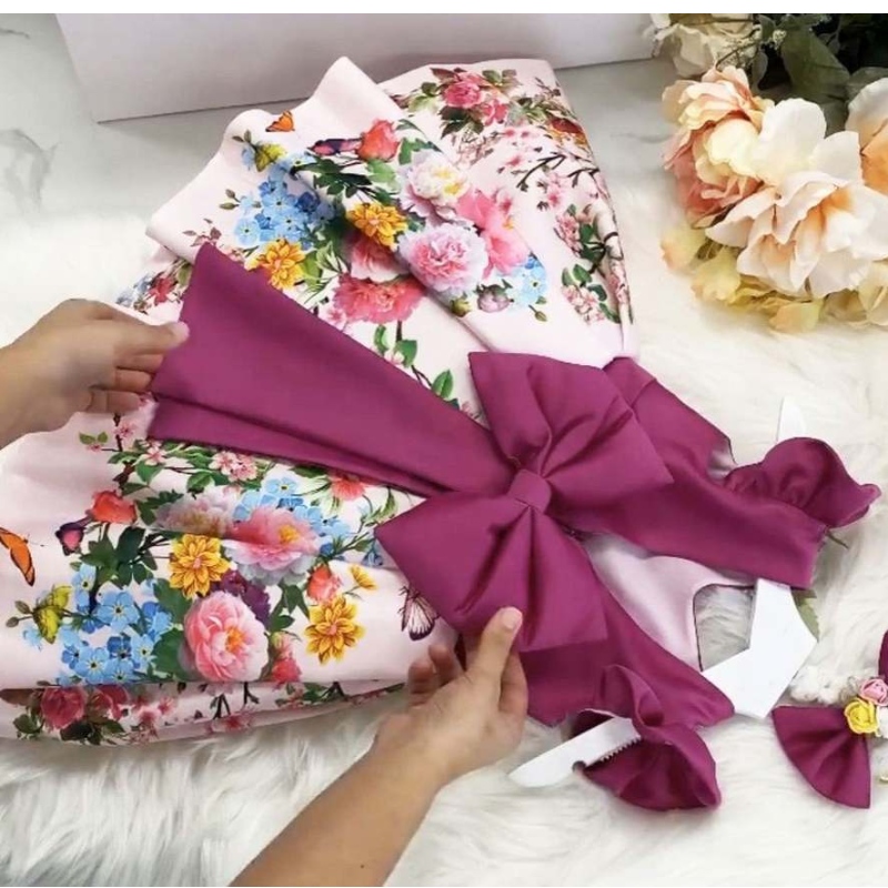 Baige Wholesale Flower Girl Dress งานแต่งงานวันเกิดเด็กเสื้อผ้าเด็กสาวสวยชุดเดรสแขนเสื้อแขนเสื้อ