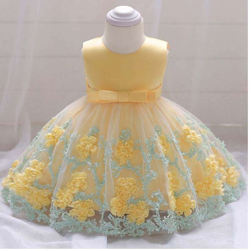 baige ร้อนขาย pretty baby frock 12 เดือนเด็กผู้หญิงอายุ 1 ปีชุดวันเกิดวันเกิดน่ารักงานปาร์ตี้ดอกไม้ L1845xz