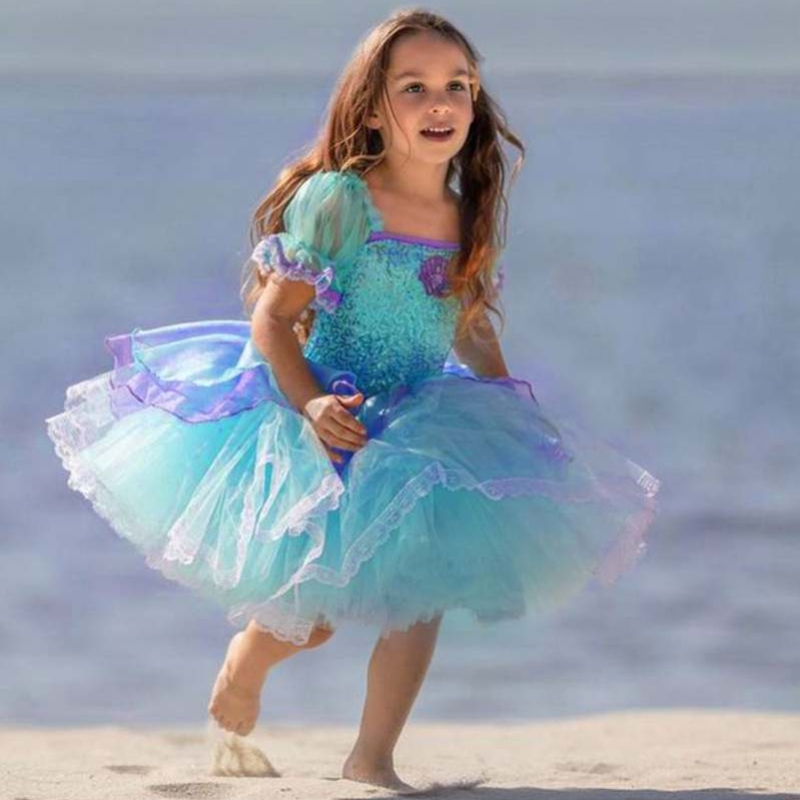 Baigeltittle Mermaid Ariel Princess Dress Halloween Costumes แต่งตัวปาร์ตี้สาวคอสเพลย์เด็กบอล Gown