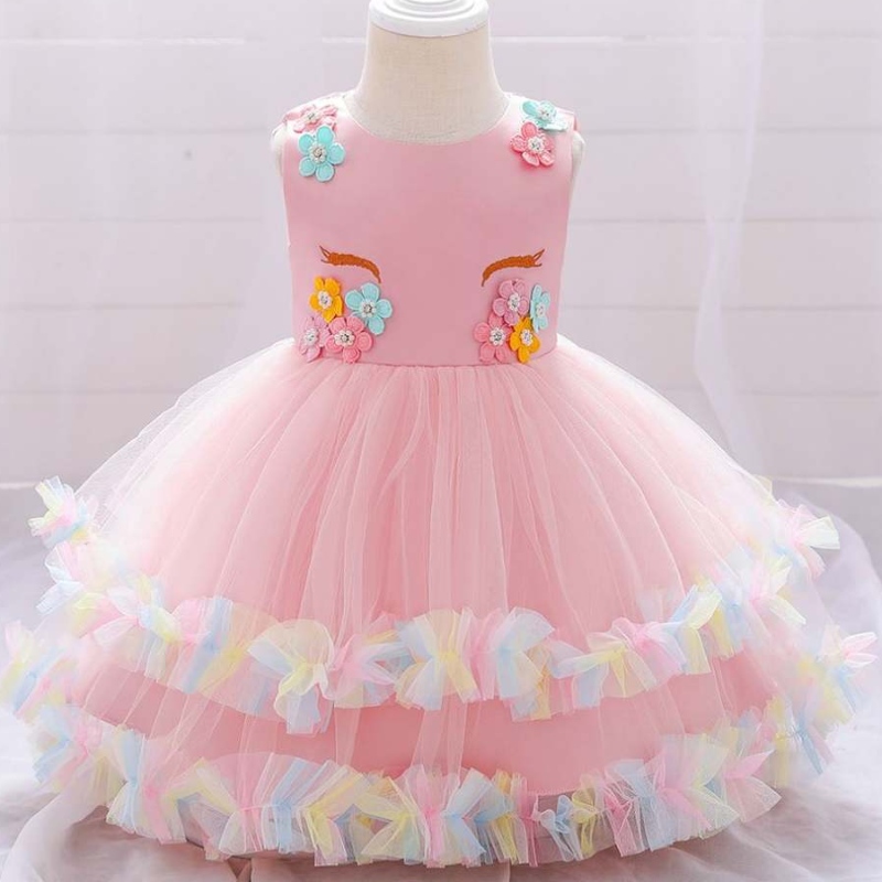 เด็กวัยหัดเดินเด็กวัยหัดเดิน Baige สีขาว Frock Summer Baby Girls Christening Baptism Dress DJS025