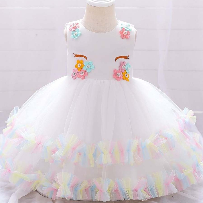 เด็กวัยหัดเดินเด็กวัยหัดเดิน Baige สีขาว Frock Summer Baby Girls Christening Baptism Dress DJS025