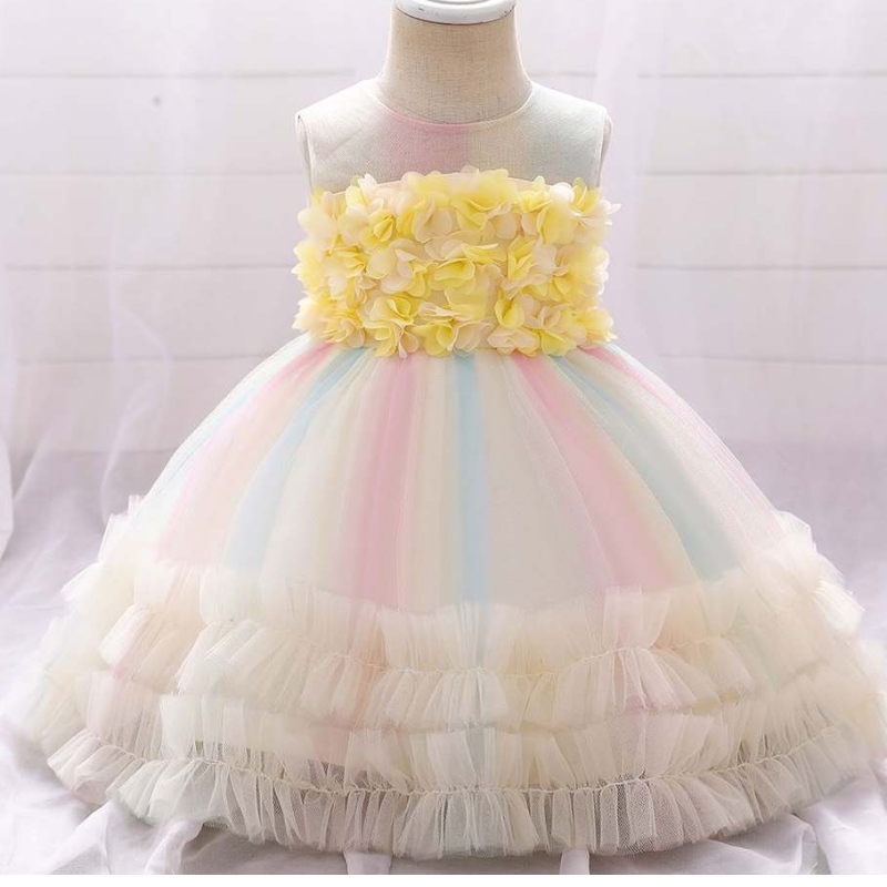 Baige Kids Cotton Dress Flower Dresses Girl Gown Party Dress 0-5 ปี