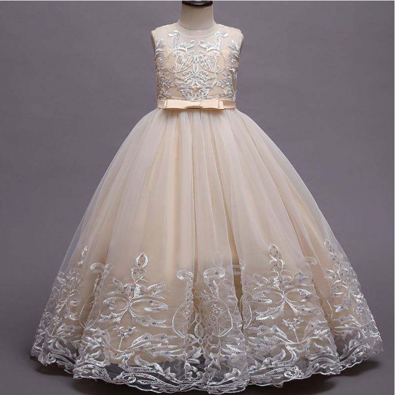 Baige Long Style Children Wedding Ball Gown Girls Frock Design Kids Party Wear Long Frock