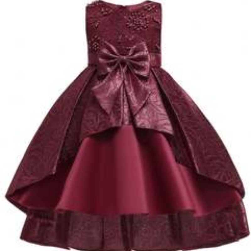 Baige Boutique Clothing Girls Party Dresses Satin Children Designs เสื้อผ้ายาว T5176