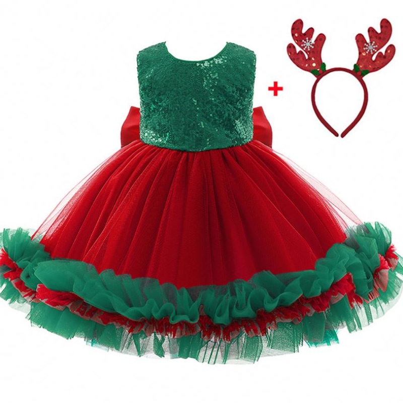 Baige Red Feisined Kids Christmas Christmas วันเกิดงานเลี้ยงชุดราตรีขนาดใหญ่โบว์โบว์วาล