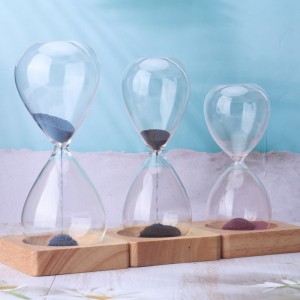 Amazon Hot Deals Glass-blow-hand souvenir gifts 15/30 minute timer ทรายแม่เหล็กนาฬิกาทรายด้วยฐานไม้