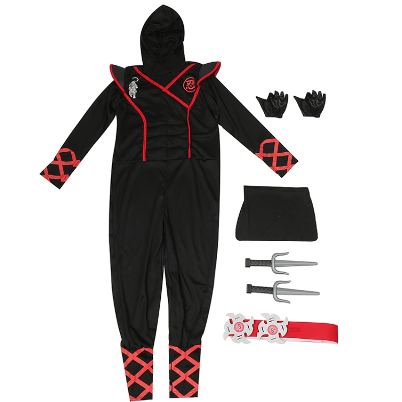 7 ชิ้น unisex unisex childninja deluxe costume สำหรับเด็กบทบาทเล่นธีมปาร์ตี้วันฮาโลวีนชุดแฟนซี