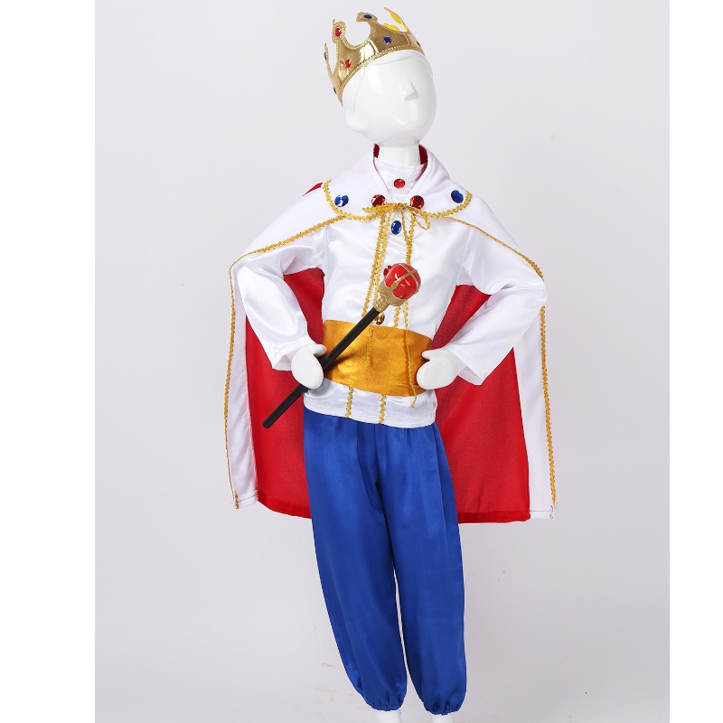 King Prince Costumes for Boys Kids Halloween Cosplay Dress Up Cloak Crown Scepter Set Carnival Roleplay Party