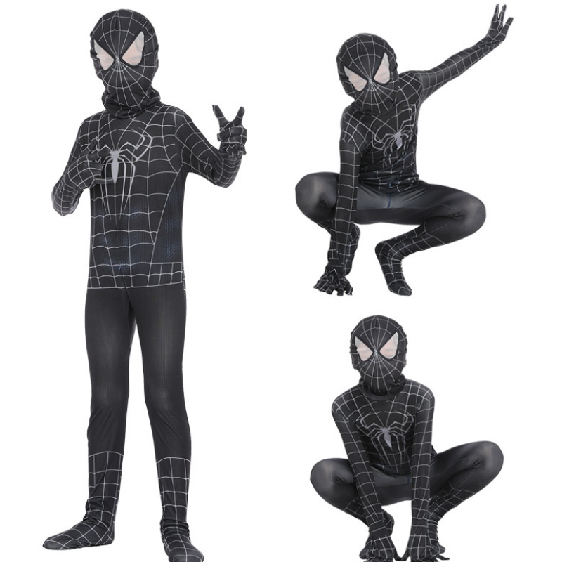 Spiderman Cosplay Black Bodysuit Hero บทบาทเล่นอนิเมะคับแคบกล้ามเนื้อฮัลโลวีน