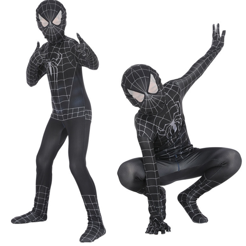 Spiderman Cosplay Black Bodysuit Hero บทบาทเล่นอนิเมะคับแคบกล้ามเนื้อฮัลโลวีน