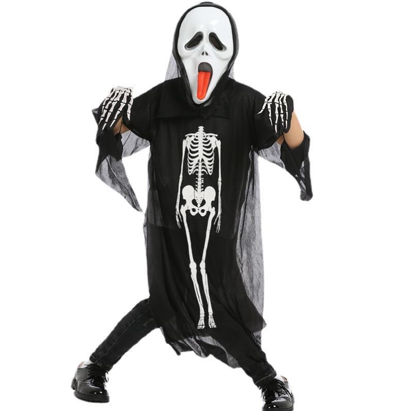 Wholesale Halloween Cossplay Costume Skeleton Skeleton Cape Ghost เครื่องแต่งกายพร้อมหน้ากากสำหรับเด็ก