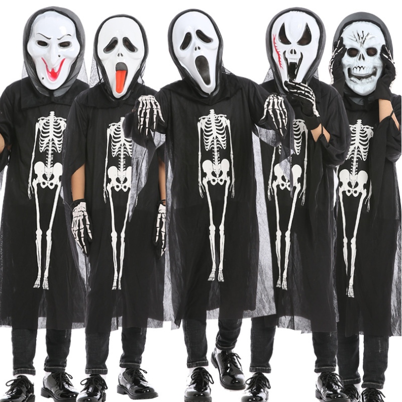 Wholesale Halloween Cossplay Costume Skeleton Skeleton Cape Ghost เครื่องแต่งกายพร้อมหน้ากากสำหรับเด็ก