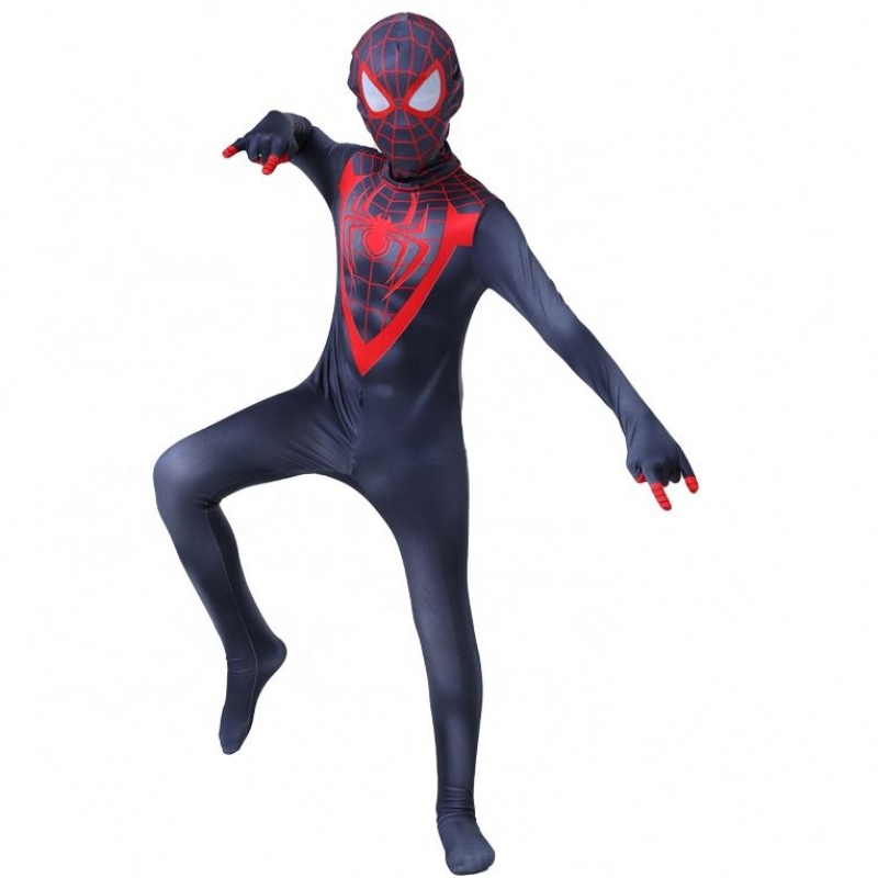 การออกแบบใหม่ Halloween Carnival Spiderman No Way Home Cosplay Black Zentai Jumpsuit Spiderman เครื่องแต่งกายสำหรับเด็กที่มีหน้าหน้ากาก