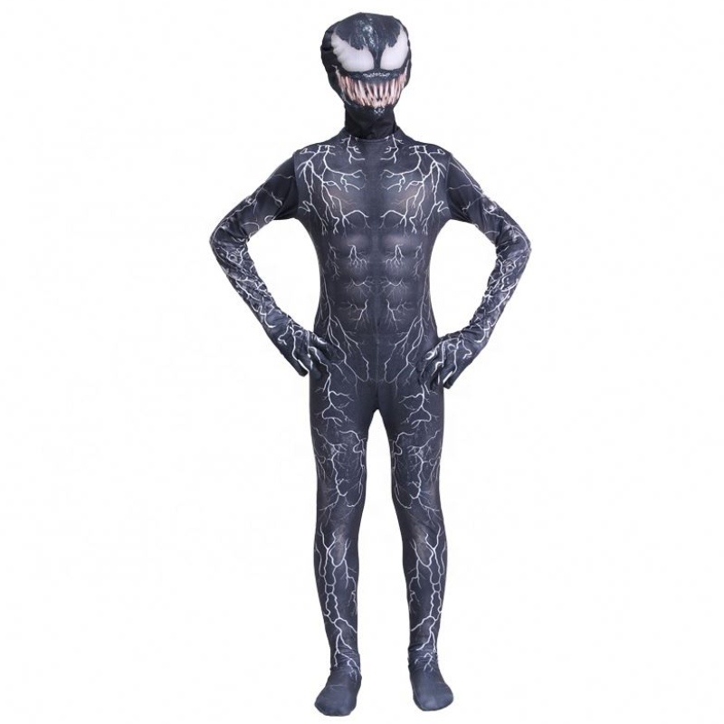 กล้ามเนื้อสีดำ Zentai Bodysuit ผู้ใหญ่ซูเปอร์ฮีโร่สยองขวัญสยองขวัญ Spiderman Halloween Cosplay Symbiote Venom เครื่องแต่งกายสำหรับเด็กผู้ชาย