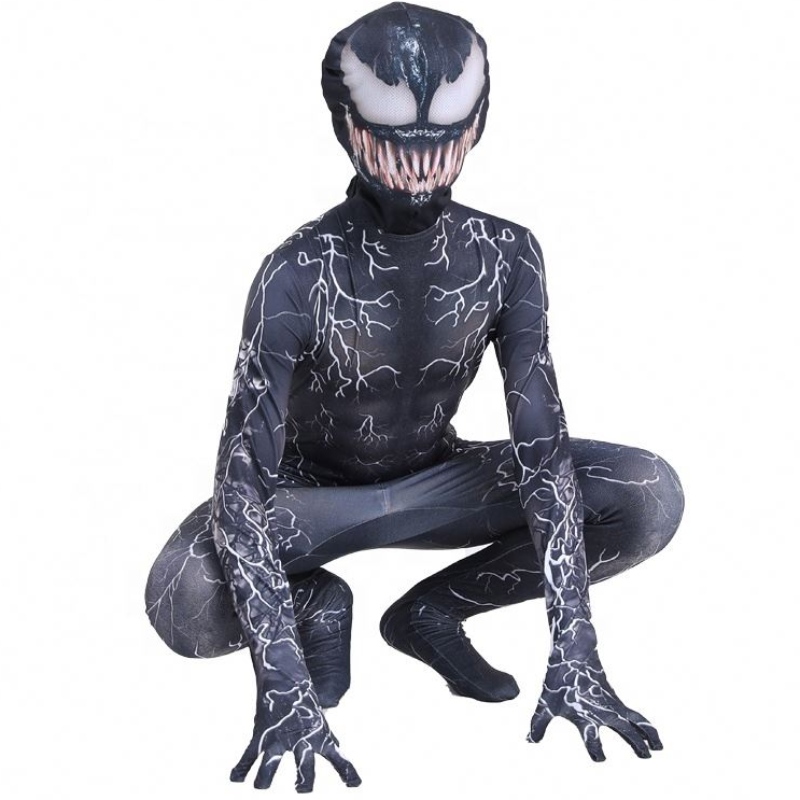 กล้ามเนื้อสีดำ Zentai Bodysuit ผู้ใหญ่ซูเปอร์ฮีโร่สยองขวัญสยองขวัญ Spiderman Halloween Cosplay Symbiote Venom เครื่องแต่งกายสำหรับเด็กผู้ชาย