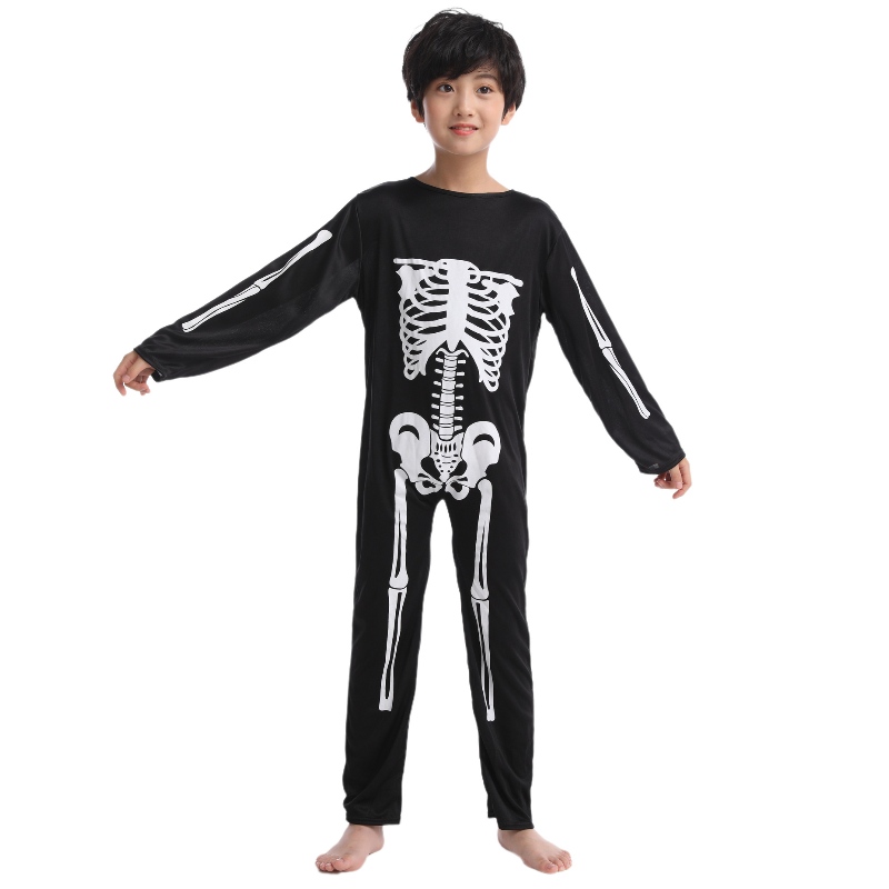 2022 Amazon Children Jumpsuit Halloween Party Jumpsuit กับ Skeleton Bone Print สำหรับเด็ก