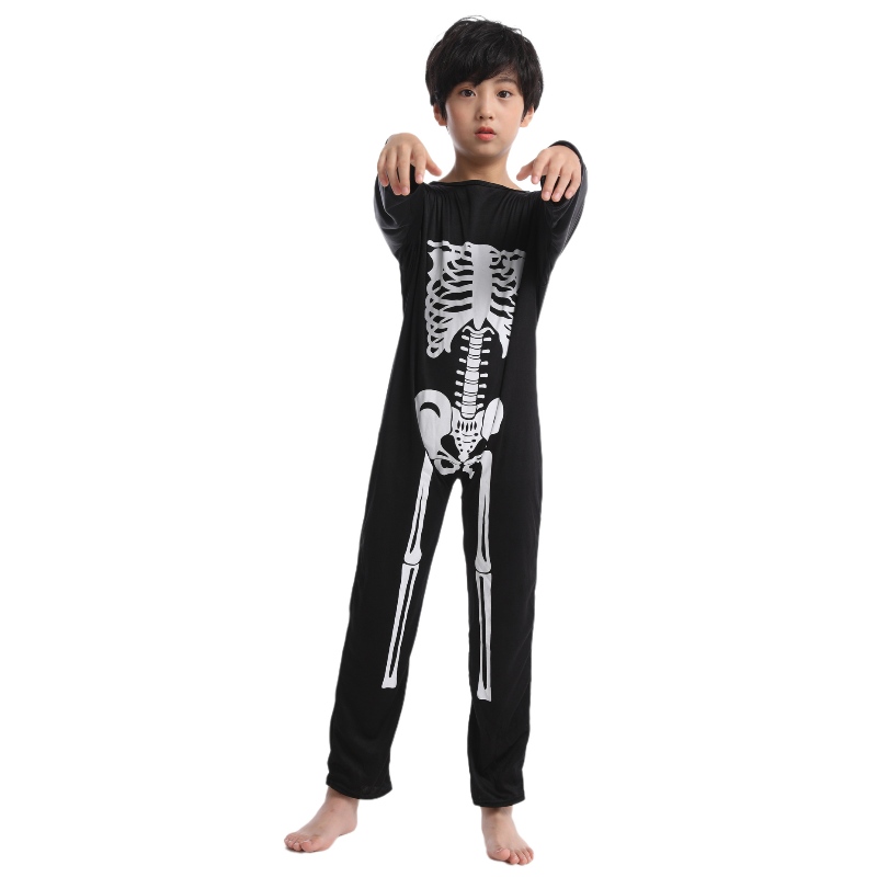 Halloween Skeleton Kids เครื่องแต่งกายเรืองแสงในชุดกะโหลกศีรษะ Dark Bone สำหรับงานเทศกาลฮาโลวีน