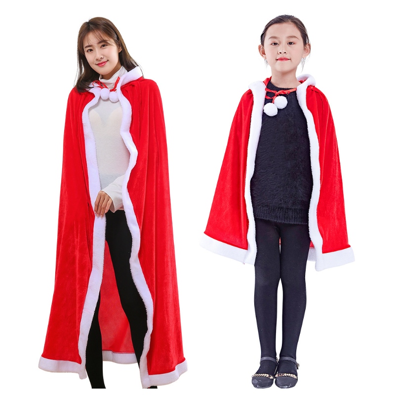 Christmas Kids Capes ผู้ใหญ่เสื้อคลุมกำมะหยี่ชุดซานต้าคอสเพลย์ชุดปาร์ตี้