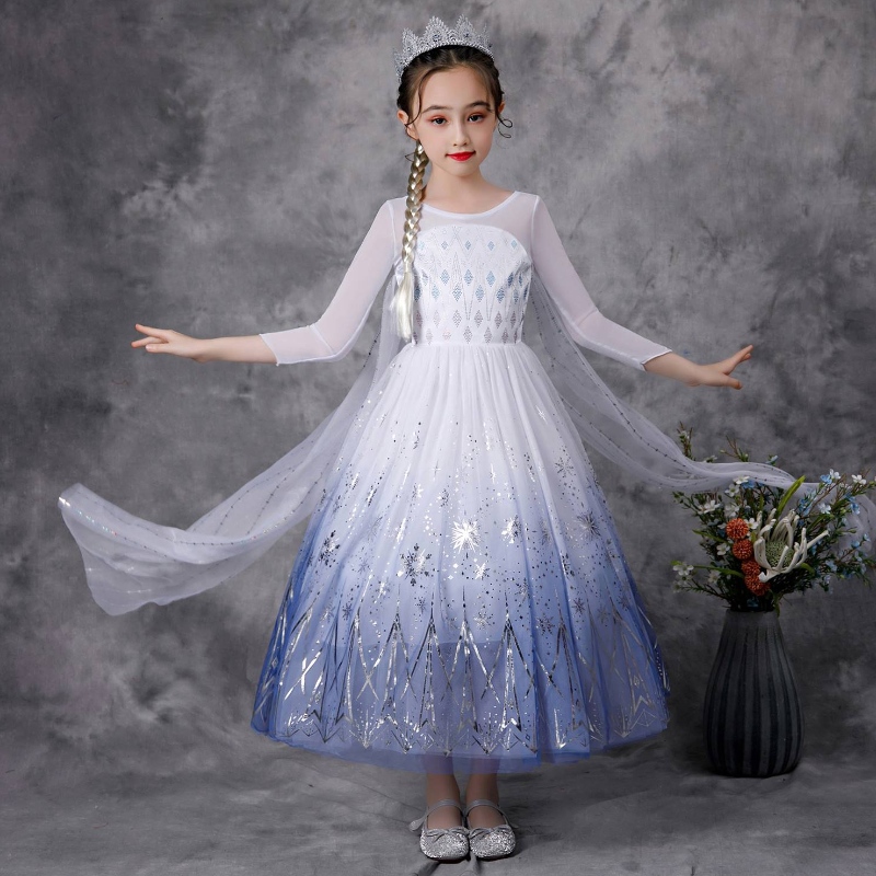 Kids Dress Up Fancy Princess Costume บทบาทเล่นปาร์ตี้ฮัลโลวีนชุดเอลซาสำหรับเด็กผู้หญิงชุดราชินีหิมะปาร์ตี้ K57